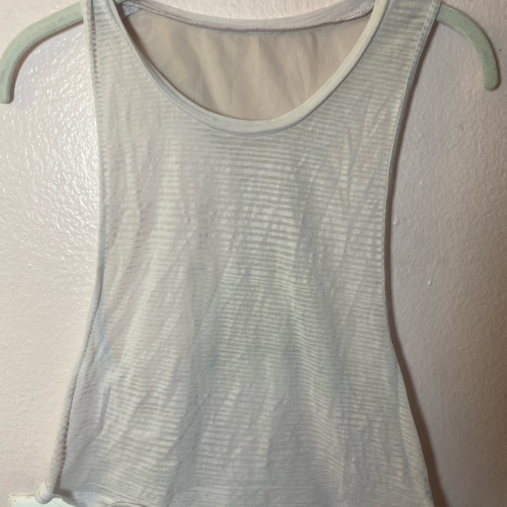 Very Light Mint Green Sheer Crop Tank Top with Scoop Neck
